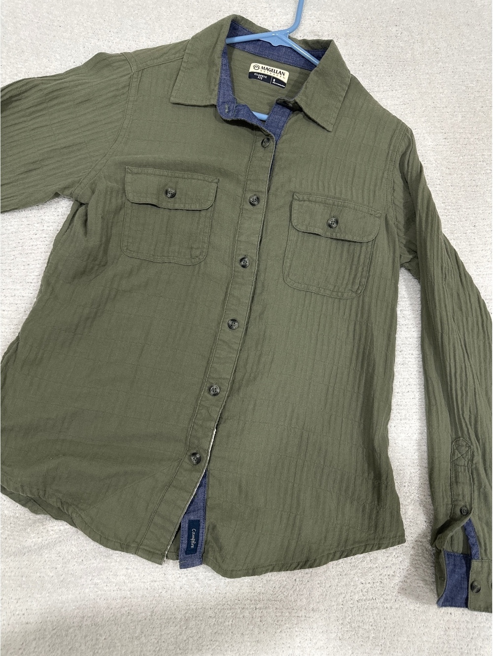 Magellan Outdoors Classic Fit Olive Green Button-Up Shirt -